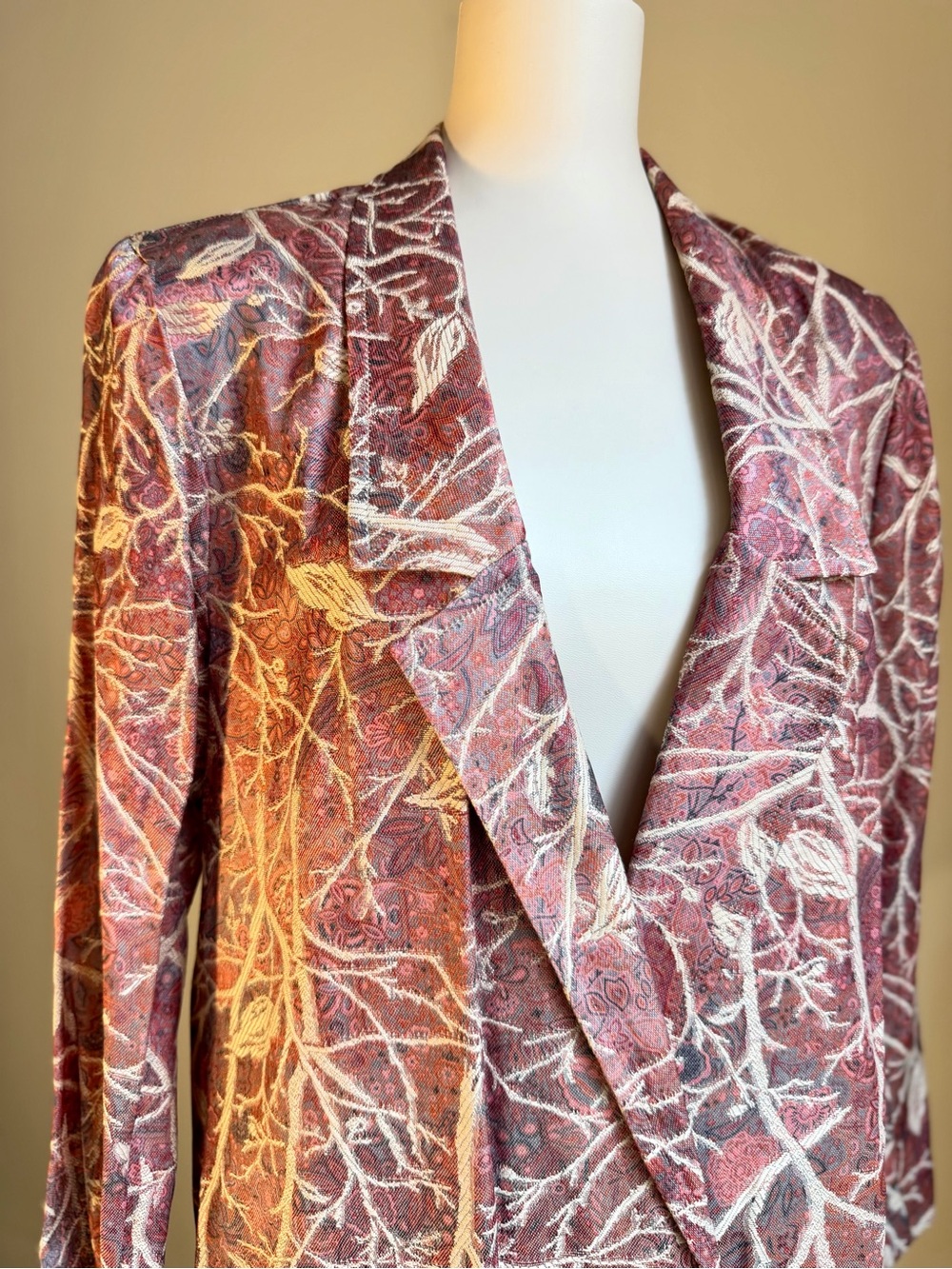 Vintage Floral Brocade Double Breasted Jacket Blazer L Pink Metallic 90s - Picture 9 of 11